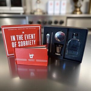 Brass Monkey NWT Fun! “ In the event of Sobriety ” 5 Pc Emergency Drinking Kit 🍹